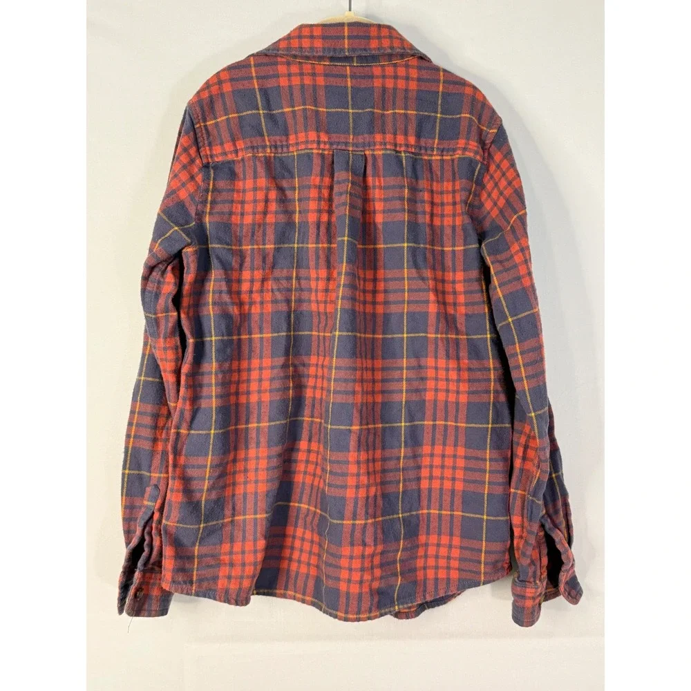 Hanna Andersson Flannel Shirt Kids Size 10 Orange Blue‎ Plaid Button Up